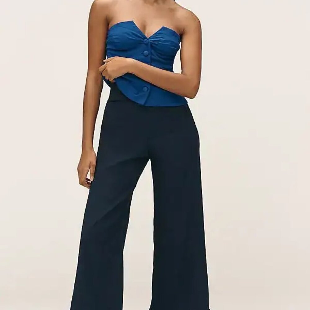 Colette Ruffle-Hem Pants by Maeve, Navy,  size 31